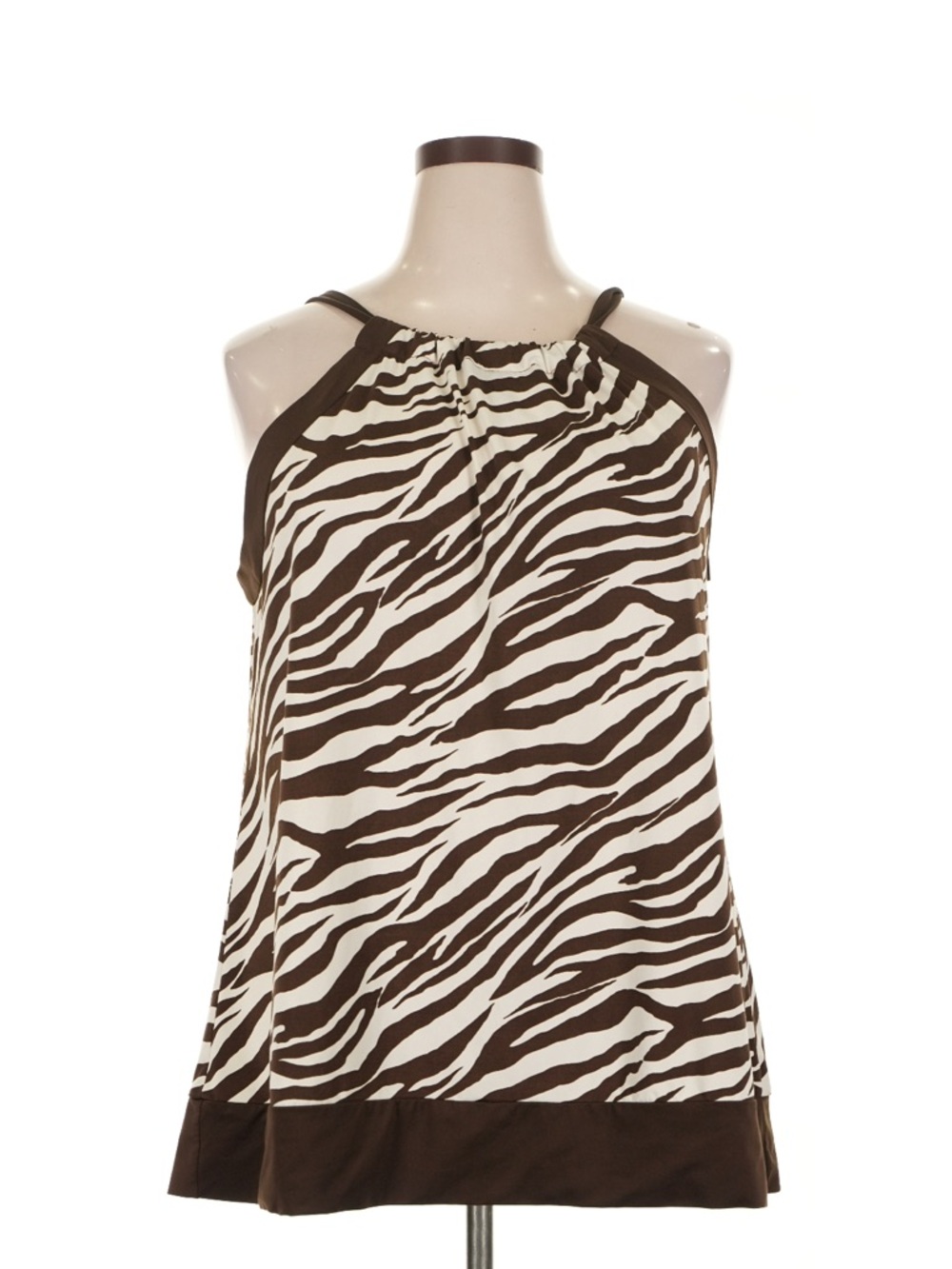 Brown and Cream Zebra Print Tie-Shoulder Women's Top